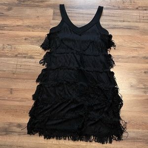 White House Black Market Black Flapper Fringe Dress